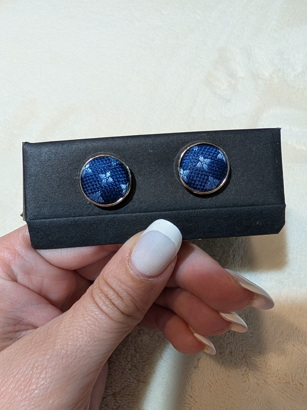 Blue Fabric Round Cuff Links - Classic Men’s Accessory